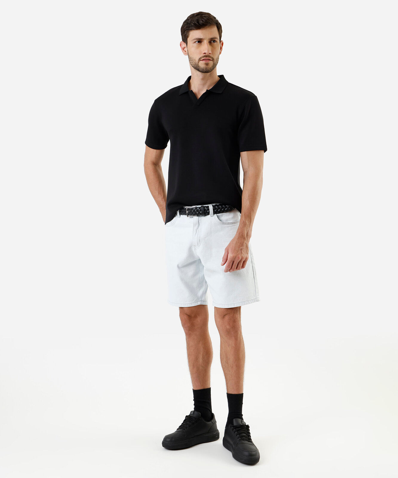 polo comfort masculina com manga curta preta