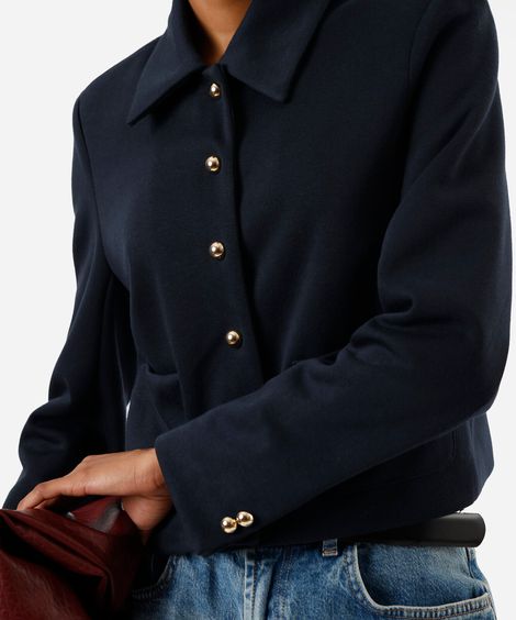 jaqueta feminina com bolsos azul