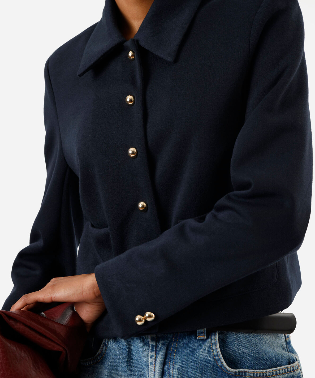 jaqueta feminina com bolsos azul