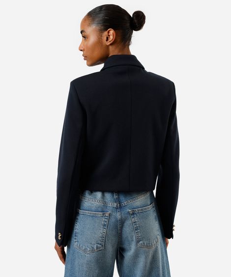 jaqueta feminina com bolsos azul