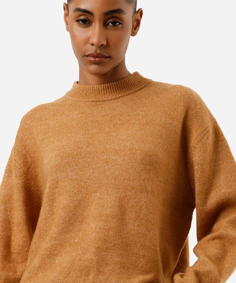 suéter feminino de tricot gola redonda marrom