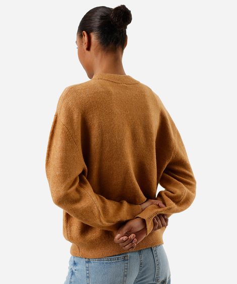 suéter feminino de tricot gola redonda marrom