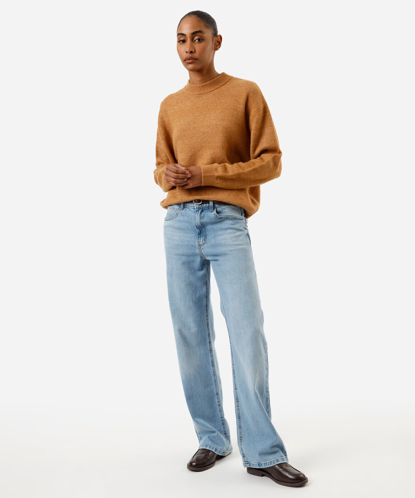 suéter feminino de tricot gola redonda marrom