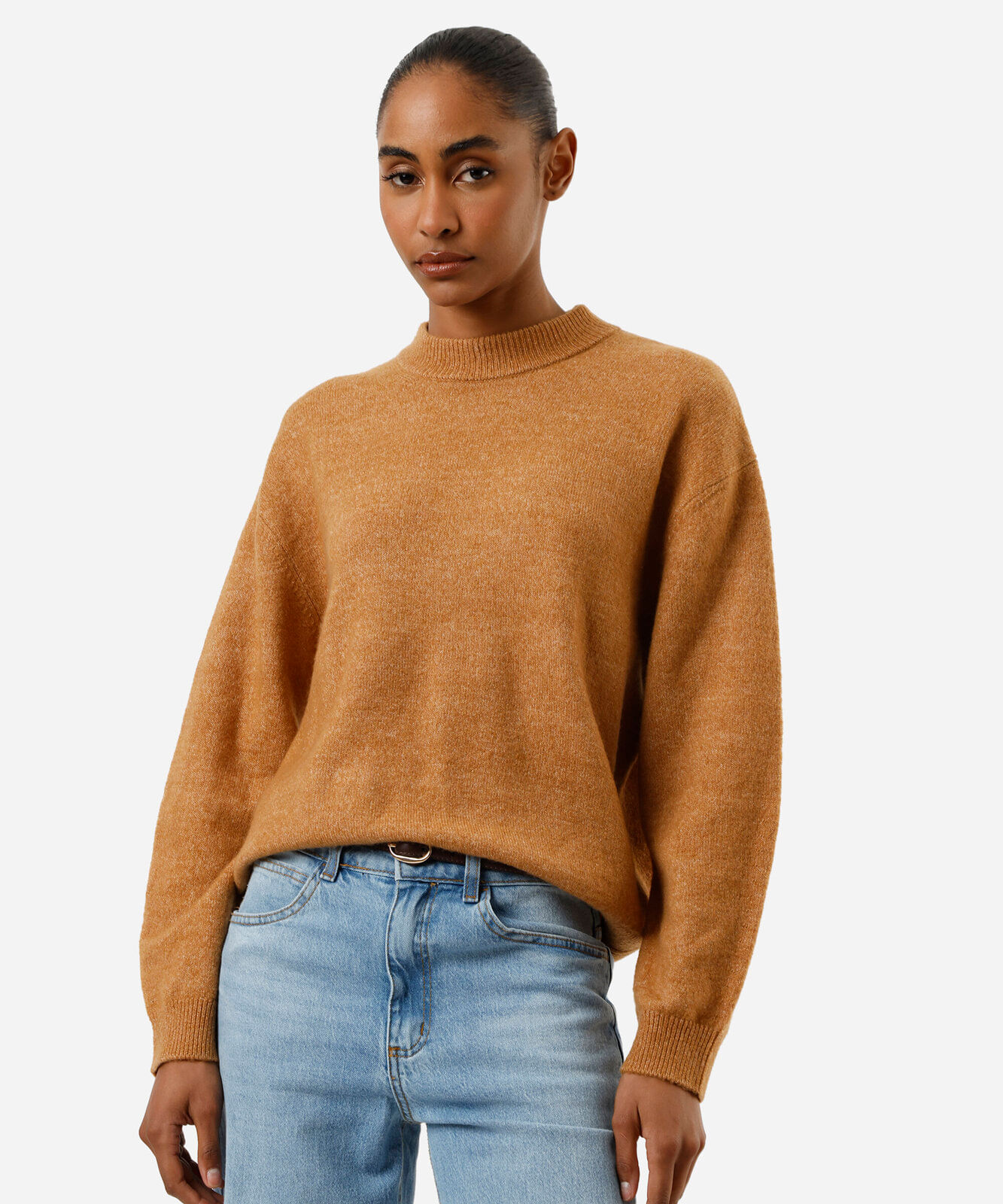 suéter feminino de tricot gola redonda marrom