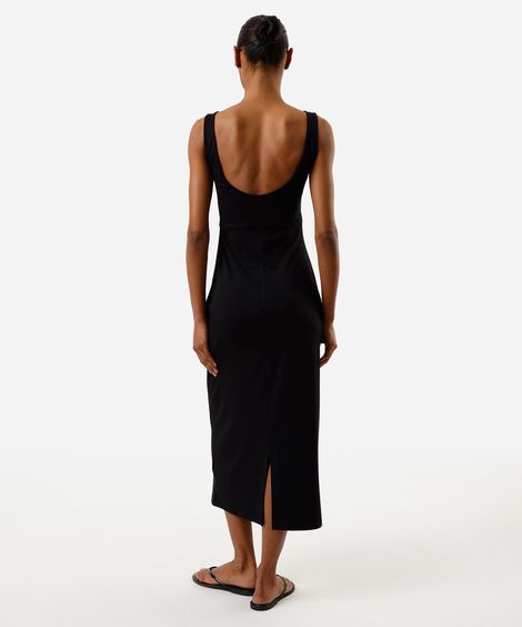 vestido midi feminino decote costas com fenda preto