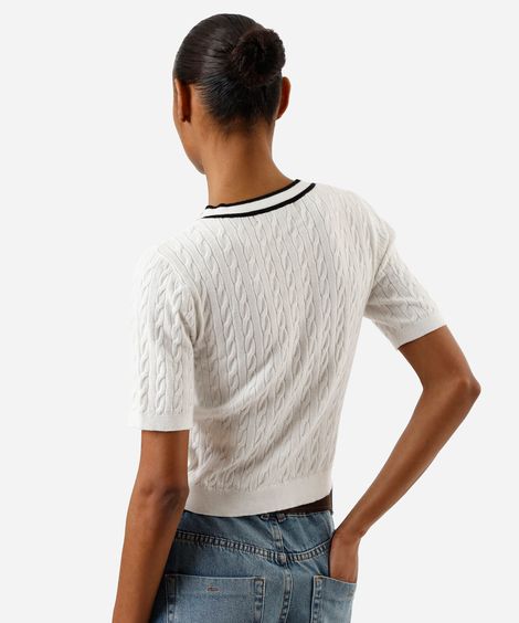 blusa feminina tricot manga curta texturizada off white