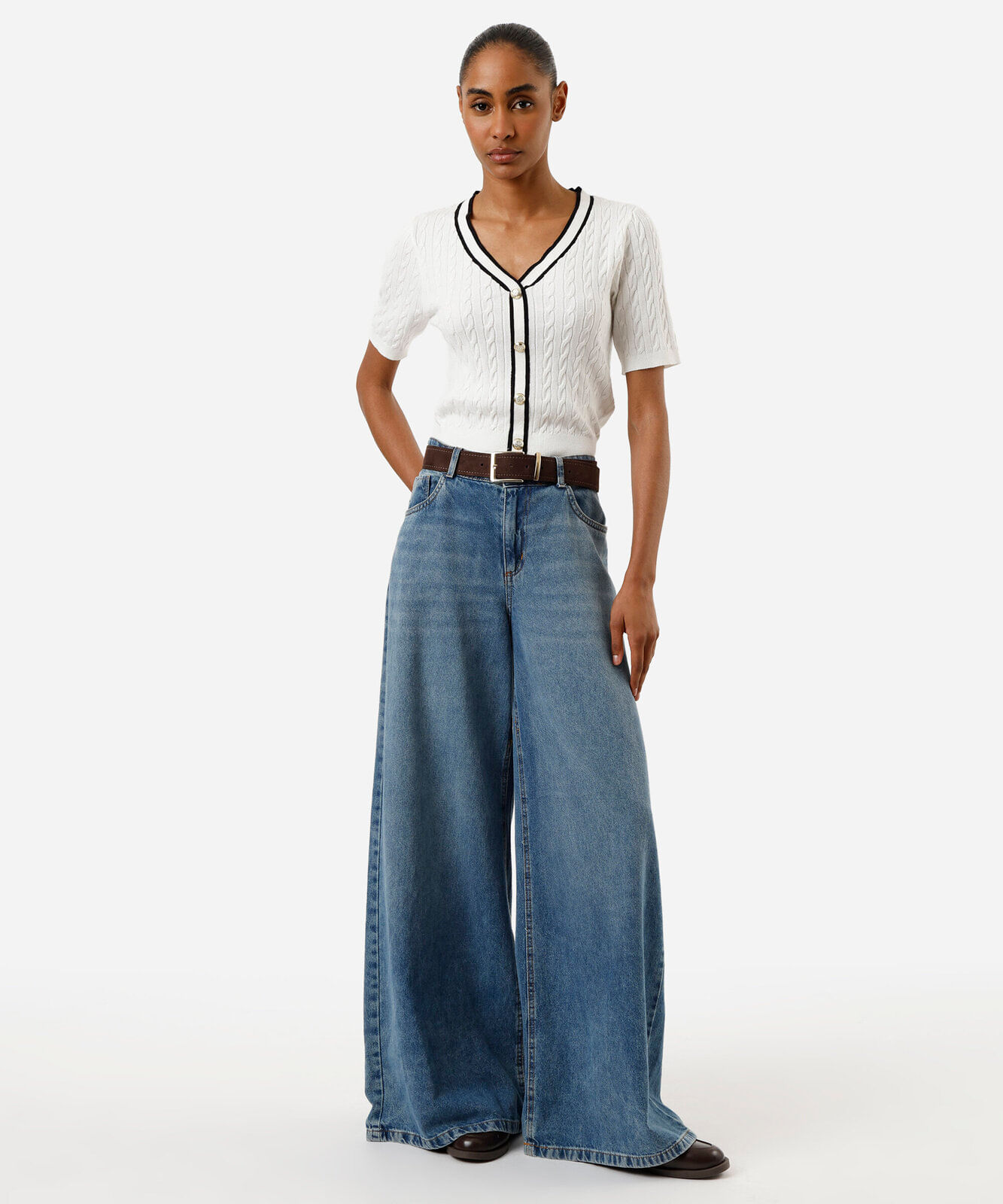 blusa feminina tricot manga curta texturizada off white