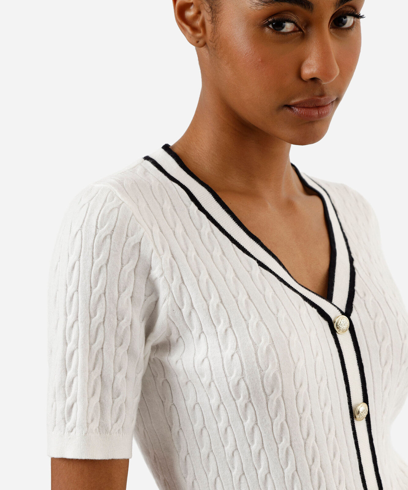 blusa feminina tricot manga curta texturizada off white