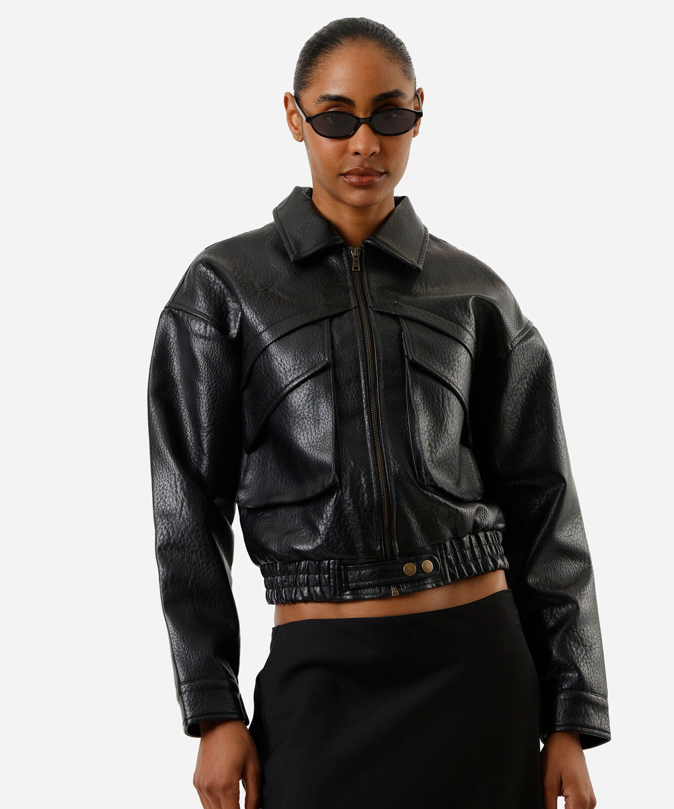 jaqueta bomber feminina de poliuretano preta