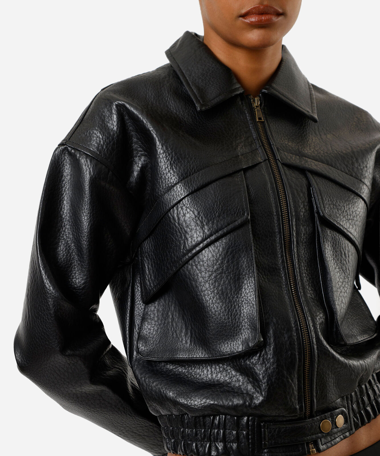 jaqueta bomber feminina de poliuretano preta