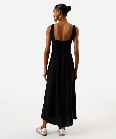 vestido midi evasê feminino com viscose e recortes preto