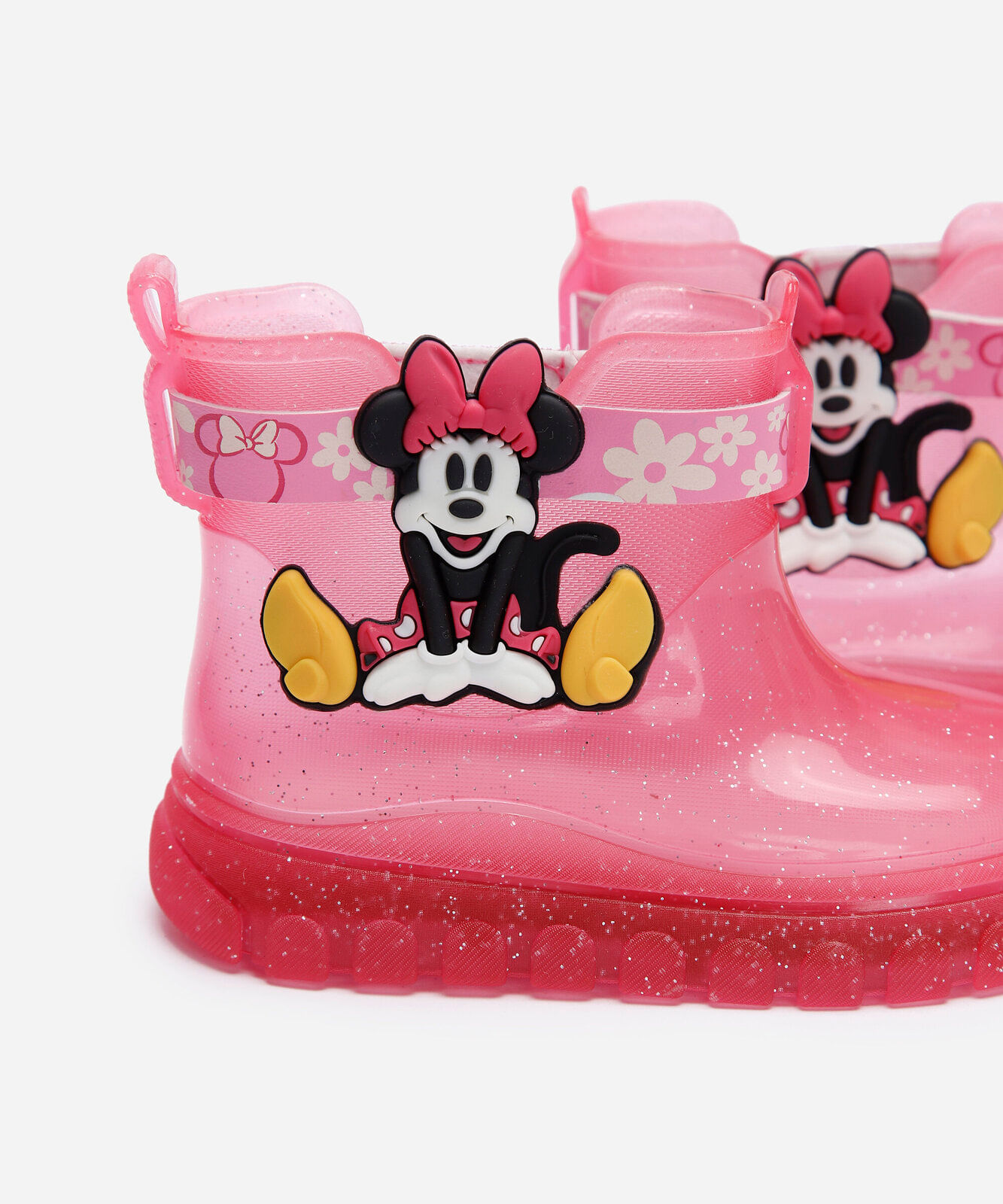 galocha infantil minnie mouse com glitter grendene rosa