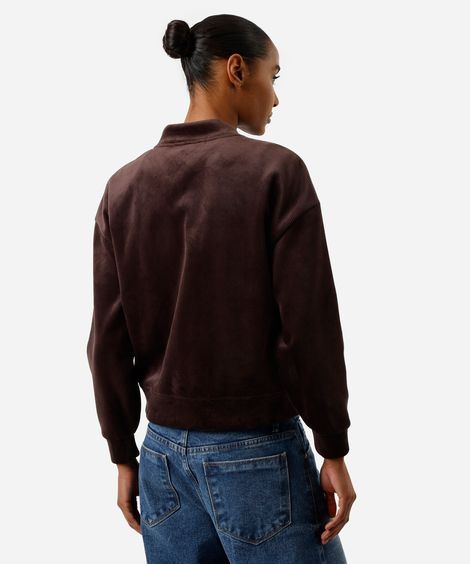 jaqueta bomber feminina de veludo cotelê com bolsos marrom