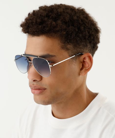 óculos de sol masculino aviador de metal triton prateado