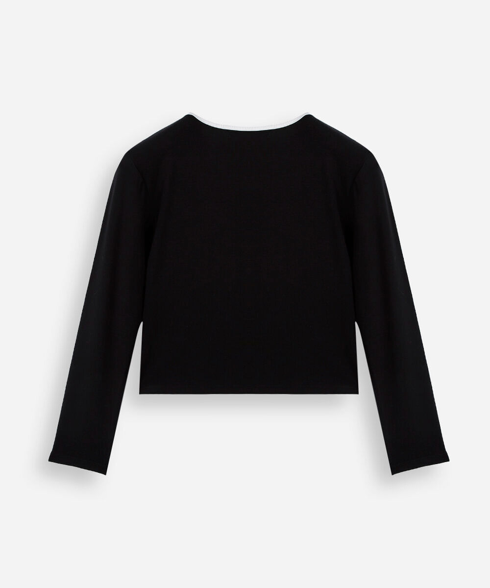 blusa juvenil de algodão com bojo manga longa preta