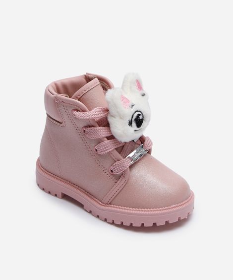 bota coturno infantil com gato pelúcia molekinha rosa