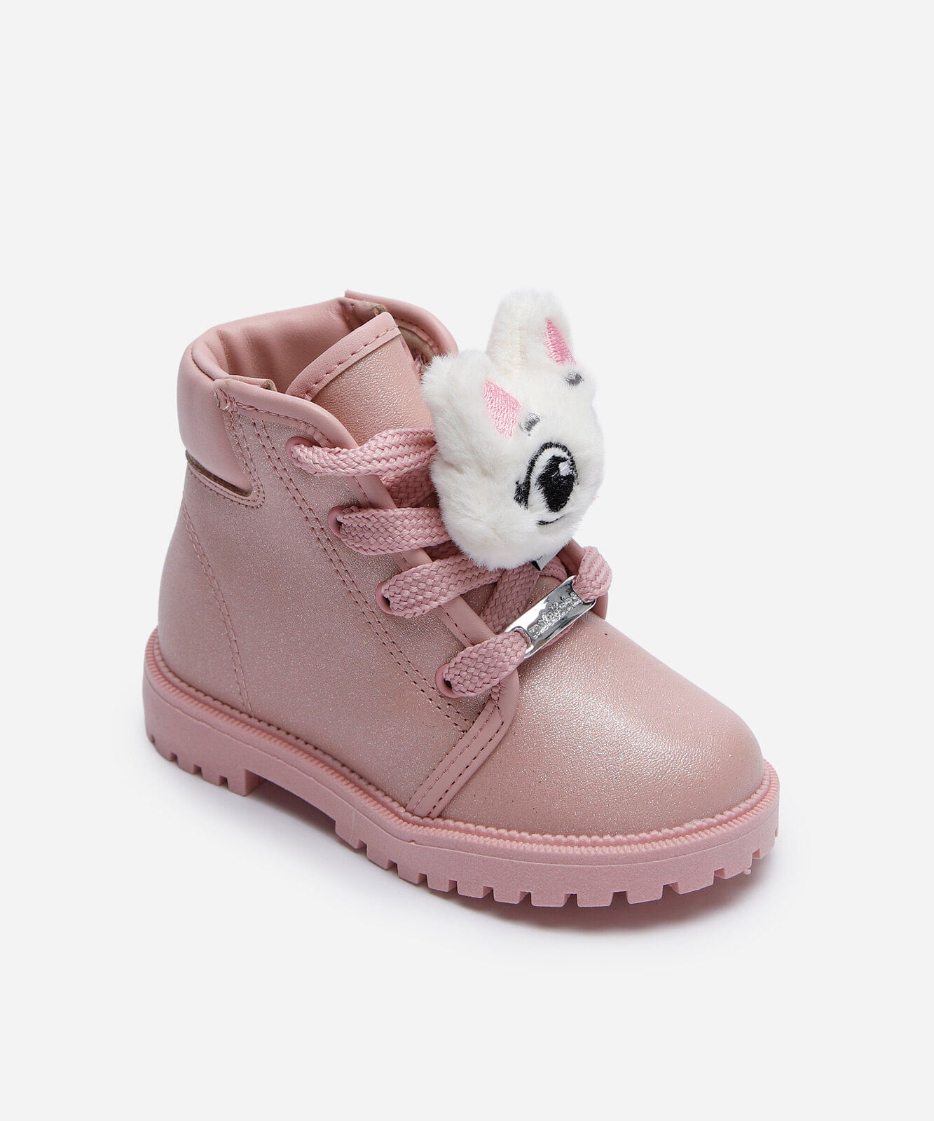 bota coturno infantil com gato pelúcia molekinha rosa