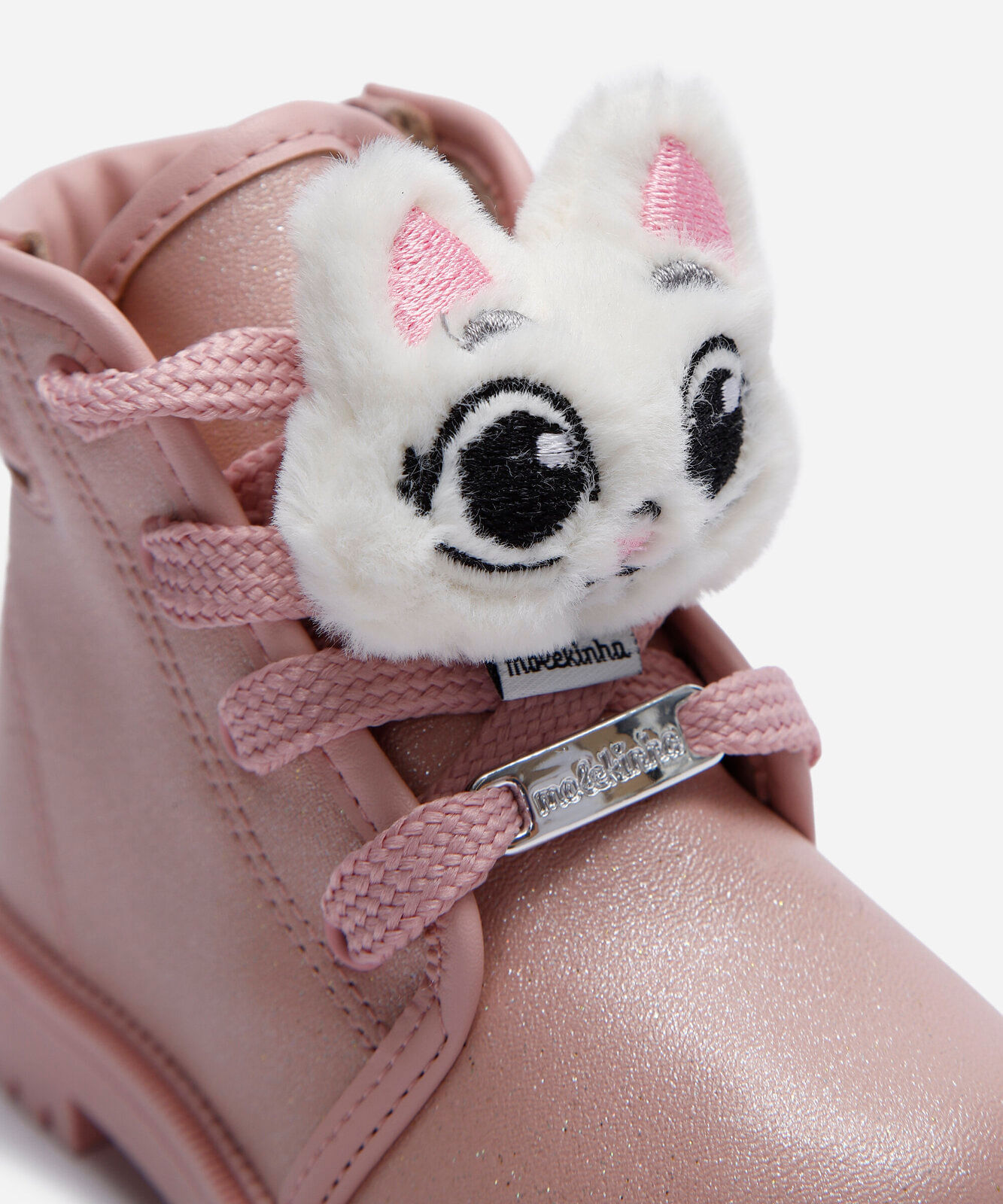 bota coturno infantil com gato pelúcia molekinha rosa