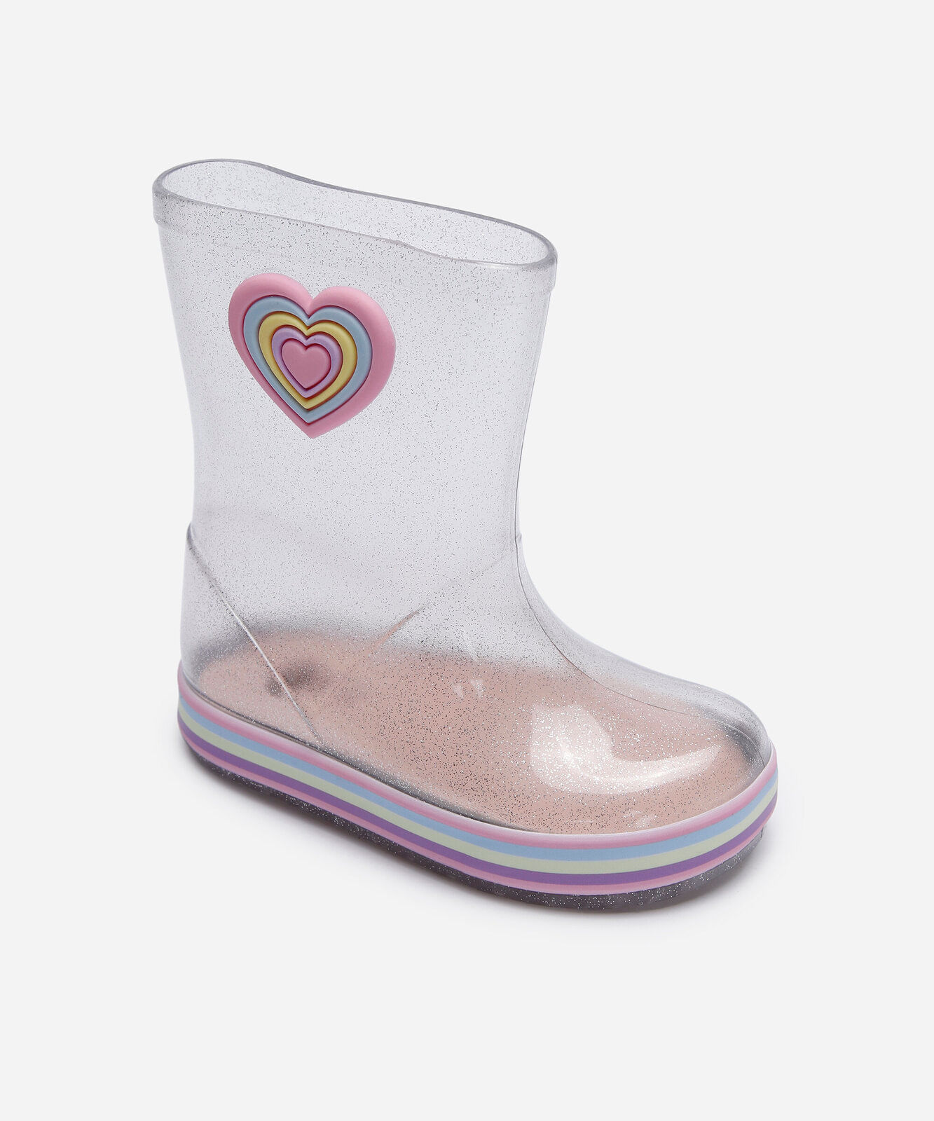galocha infantil com glitter e coração transparente