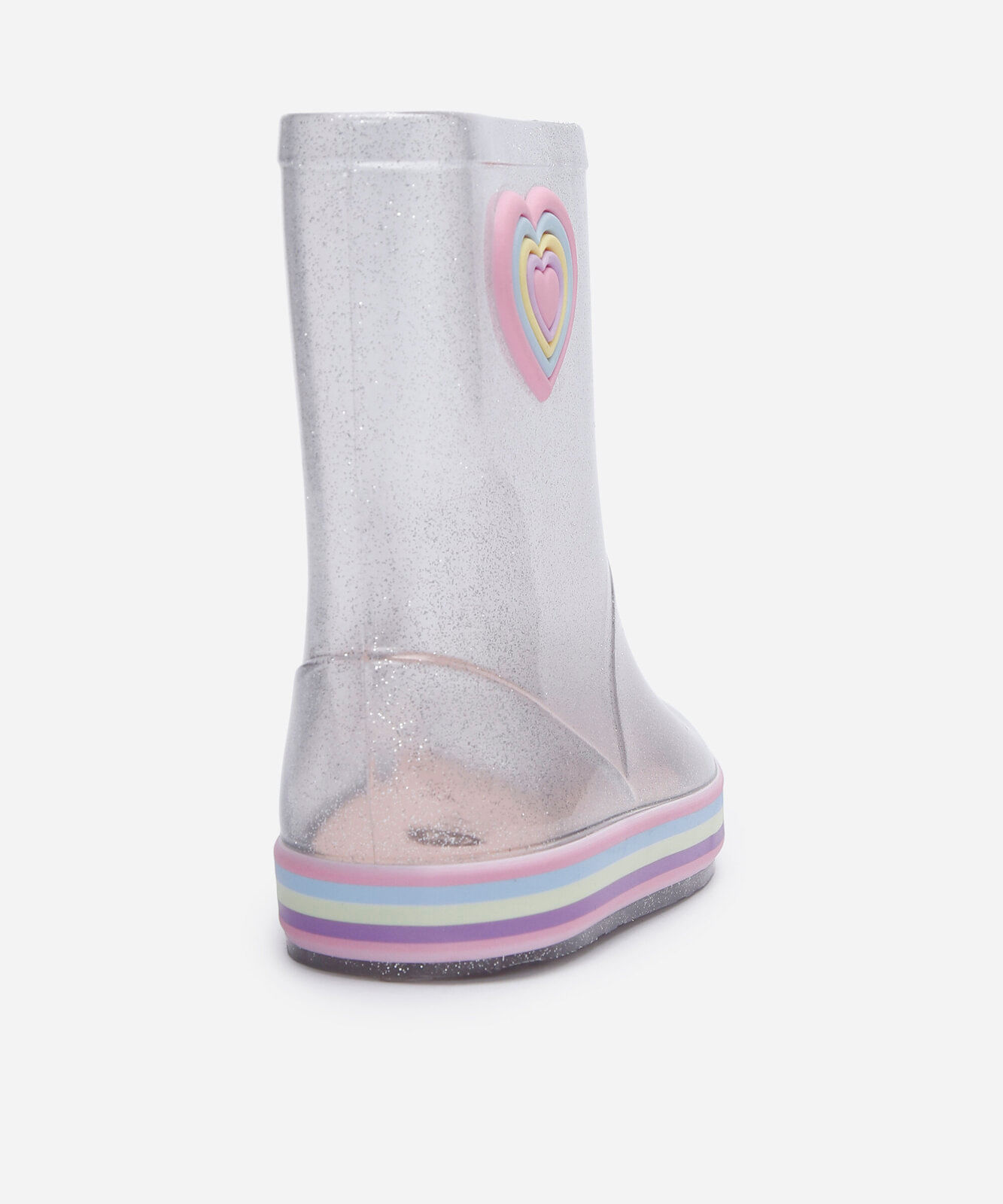 galocha infantil com glitter e coração transparente