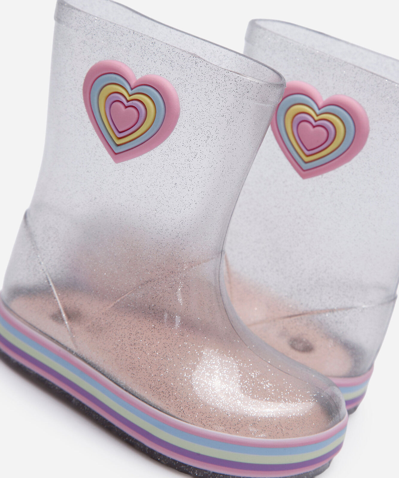 galocha infantil com glitter e coração transparente