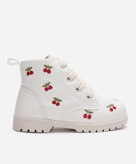 coturno infantil com bordado cerejas off white