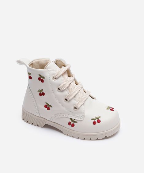 coturno infantil com bordado cerejas off white