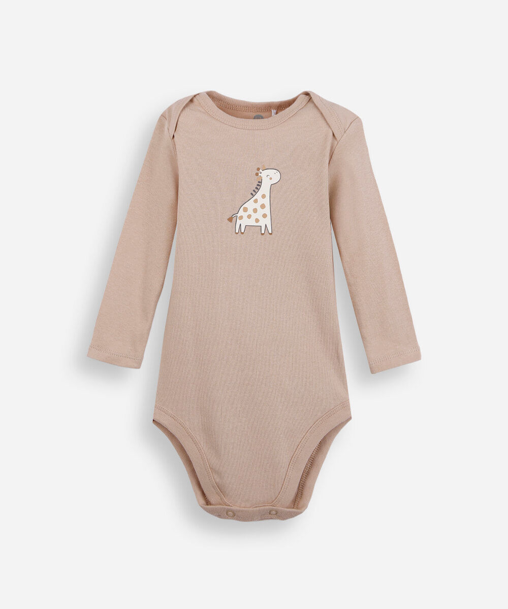 kit de 3 bodies infantis algodão girafa - multicor