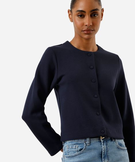 casaco feminino decote redondo azul