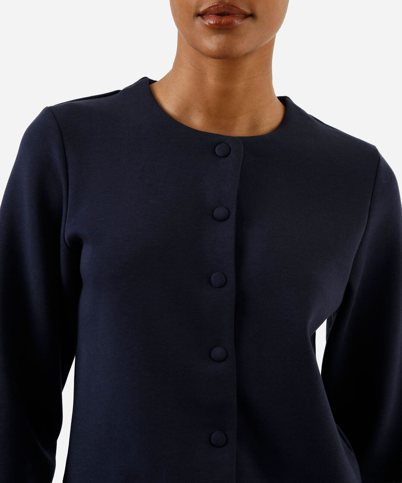 casaco feminino decote redondo azul