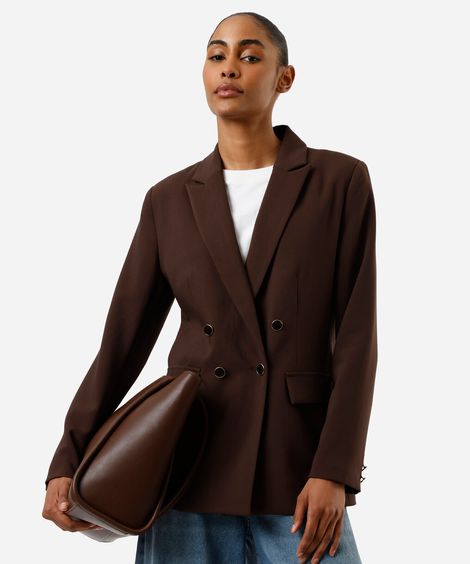 blazer de alfaiataria feminino botões dourados marrom