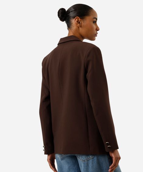 blazer de alfaiataria feminino botões dourados marrom