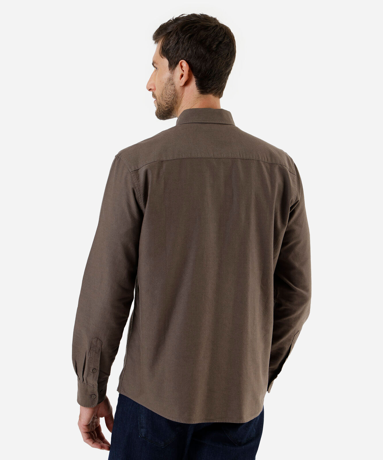 camisa manga longa comfort oxford marrom