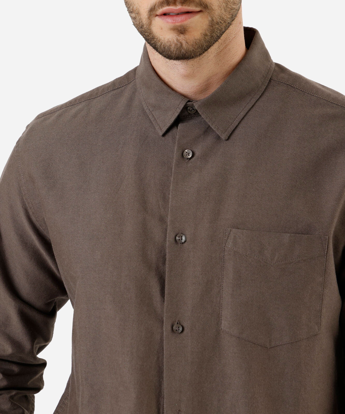 camisa manga longa comfort oxford marrom