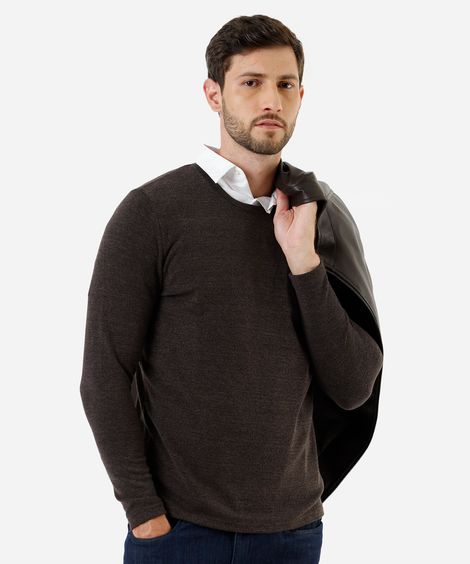 camiseta slim fit masculina manga longa marrom