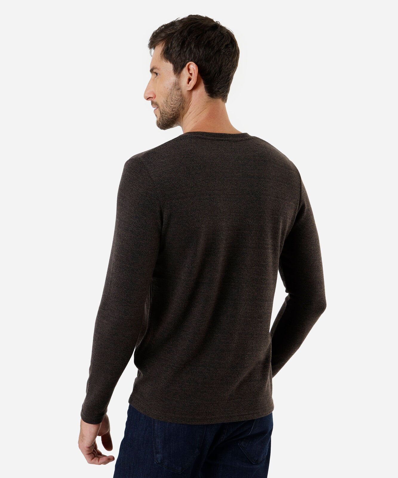 camiseta slim fit masculina manga longa marrom