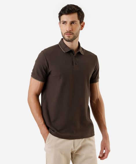 polo básica masculina de algodão manga curta texturizada marrom