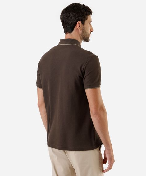 polo básica masculina de algodão manga curta texturizada marrom