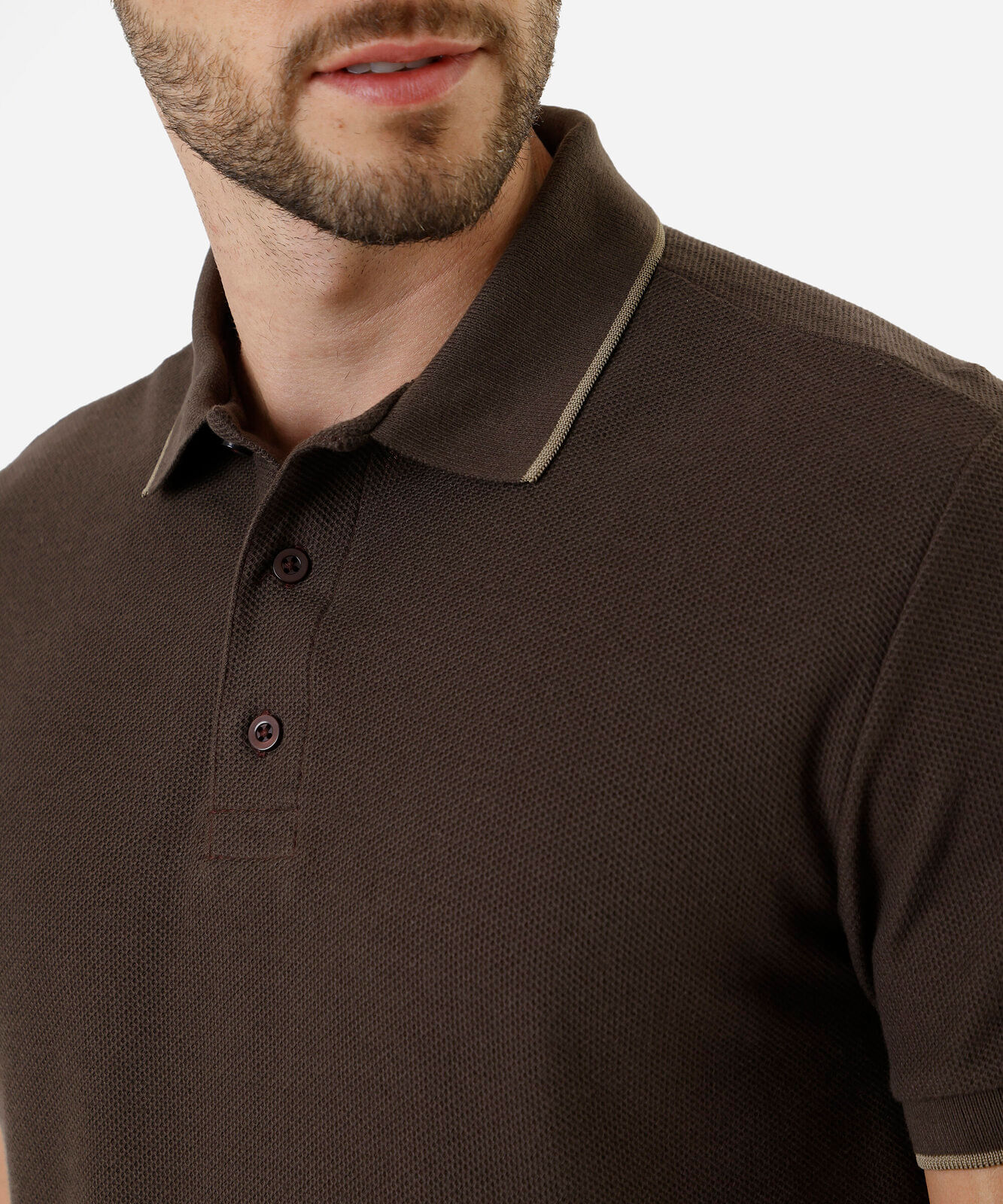 polo básica masculina de algodão manga curta texturizada marrom