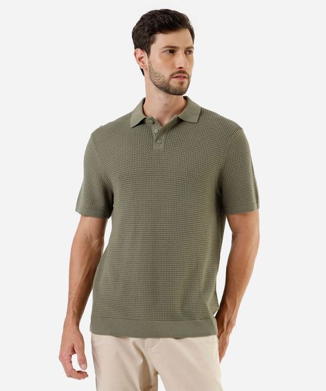 polo masculina de algodão texturizada manga curta verde