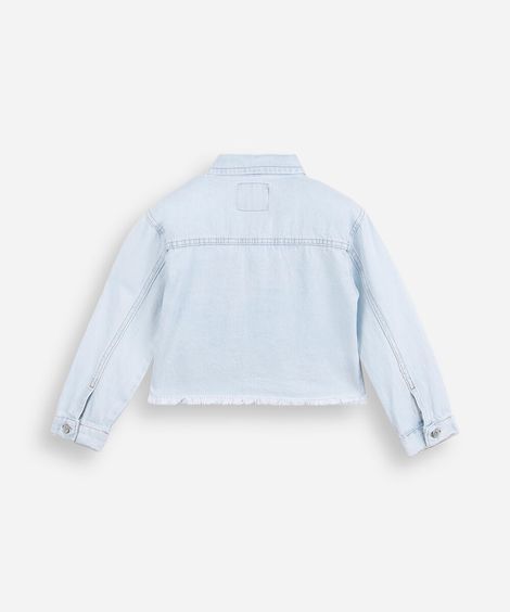 jaqueta infantil jeans com bordado floral azul