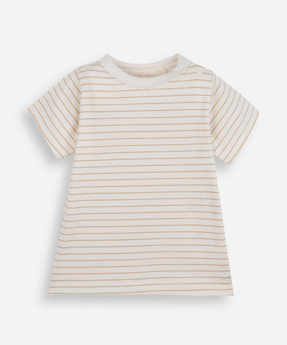 jardineira infantil com camiseta bichinho bege