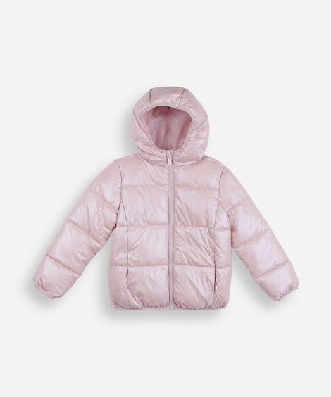 jaqueta puffer infantil metalizada rosa