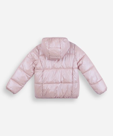 jaqueta puffer infantil metalizada rosa