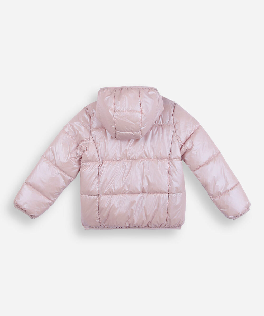 jaqueta puffer infantil metalizada rosa
