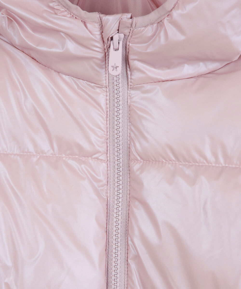 jaqueta puffer infantil metalizada rosa