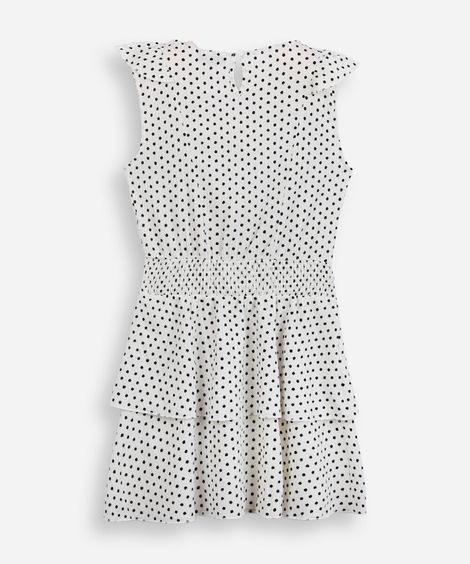 vestido curto juvenil texturizado com babados poá off white