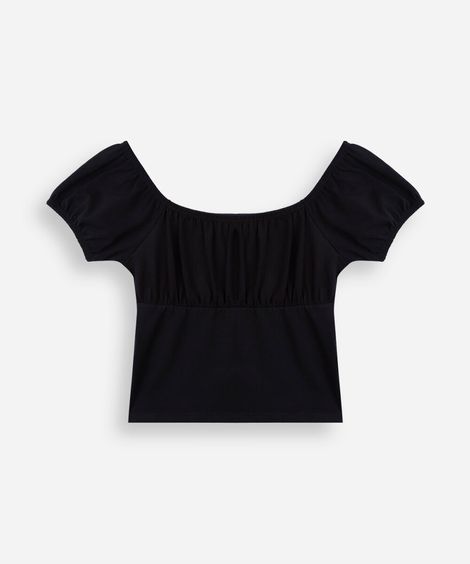 blusa juvenil franzido cropped preta