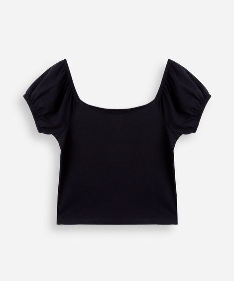 blusa juvenil franzido cropped preta