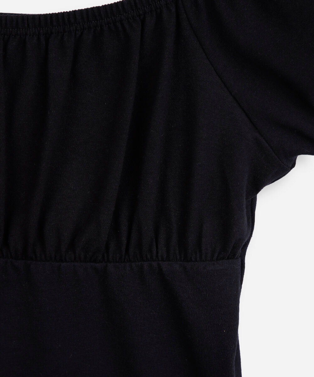 blusa juvenil franzido cropped preta
